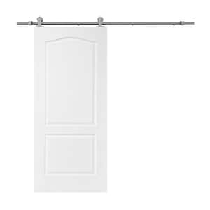 36 in. x 80 in. White Primed Composite MDF 2-Panel Arch Top Interior Sliding Barn Door with Hardware Kit