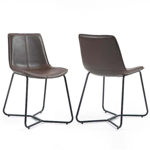 Amery Iron Frame Vintage Brown Faux Leather Dining Chair (Set of 2)