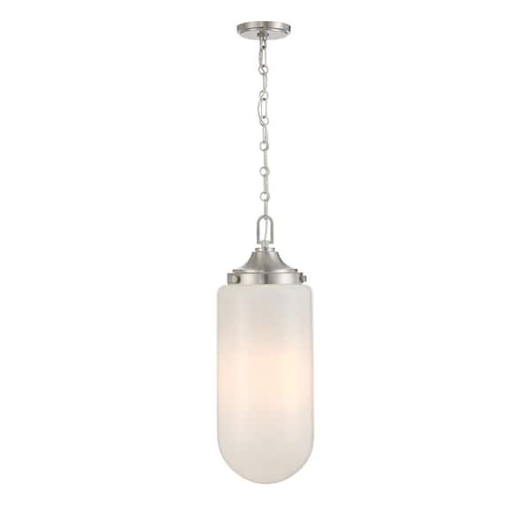 Savoy House Bryant 60-Watt 3-Light Satin Nickel Pendant Light with Strie Glass Shade, No Bulbs Included