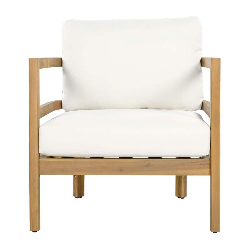 Mova Patio Light Brown Solid Wood Outdoor Lounge Chair with Beige Cushions and Curved Backrest, 1-Pack price history on PriceWatchPro