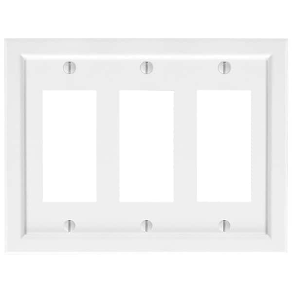 Shaker 3-Gang White Decorator/Rocker BMC Wood Wall Plate