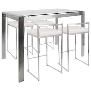 Fuji 5-Piece White and Brushed Stainless Steel Counter Height Dining Set
