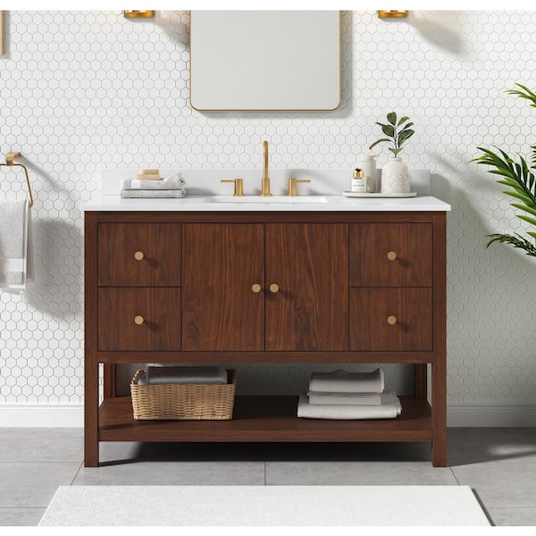 Avanity Zoe 49 in. Single Sink Walnut Bath Vanity with White Quartz Top
