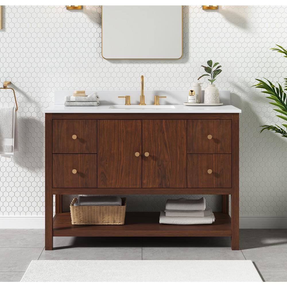 Zoe 48'' Walnut Single Bathroom Vanity Base with Gold Hardware