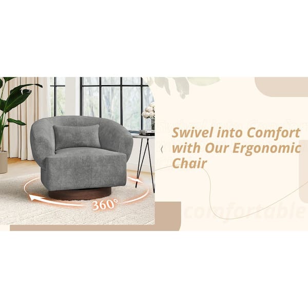 Gako 32in Gray Chenille Fabric Upholstered Solid Wood Frame 360° Swivel Accent Chair(set of 2)