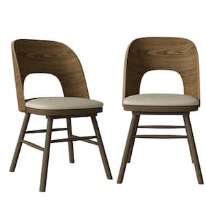 Eldon Walnut with Oatmeal Beige Fabric Seat Mid-Century Modern Armless Side Chairs (Set of 2)