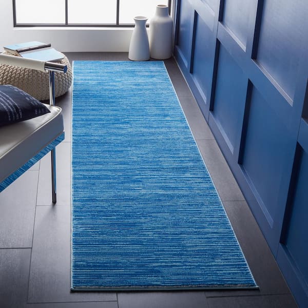 Vision Blue 2 ft. x 14 ft. Solid Marle Runner Rug