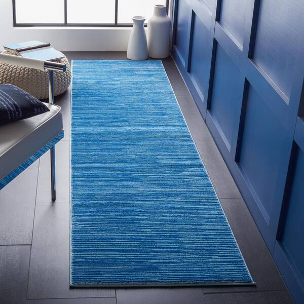 Vision Blue 2 ft. x 16 ft. Solid Marle Runner Rug