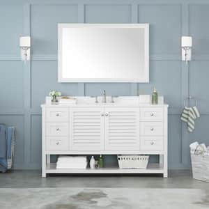 Grace 60 in. W x 22 in. D Bath Vanity in White with Cultured Marble Vanity Top in White with White Basins