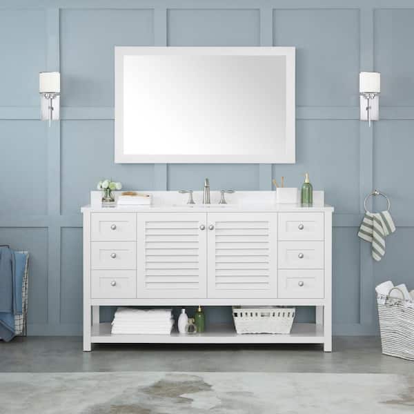 Grace 46 in. W x 30 in. H Rectangular Framed Wall Mount Bathroom Vanity Mirror in White