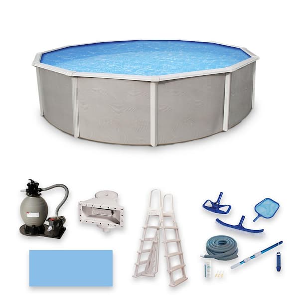Blue Wave Belize 15 ft. Round x 48 in. Deep Metal Wall Above Ground Pool Package with 6 in. Top Rail