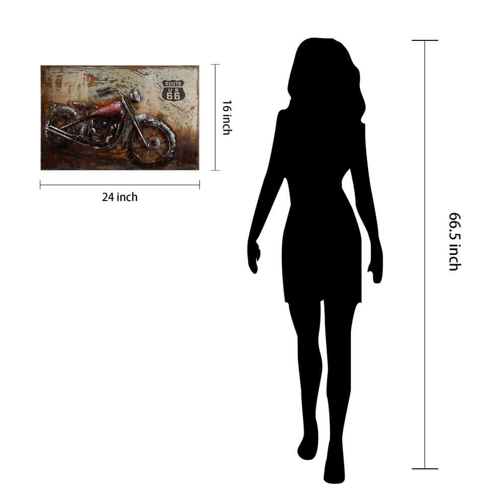 Hand Painted Iron Dimensional Wall Art with Classic Motorcycle Design