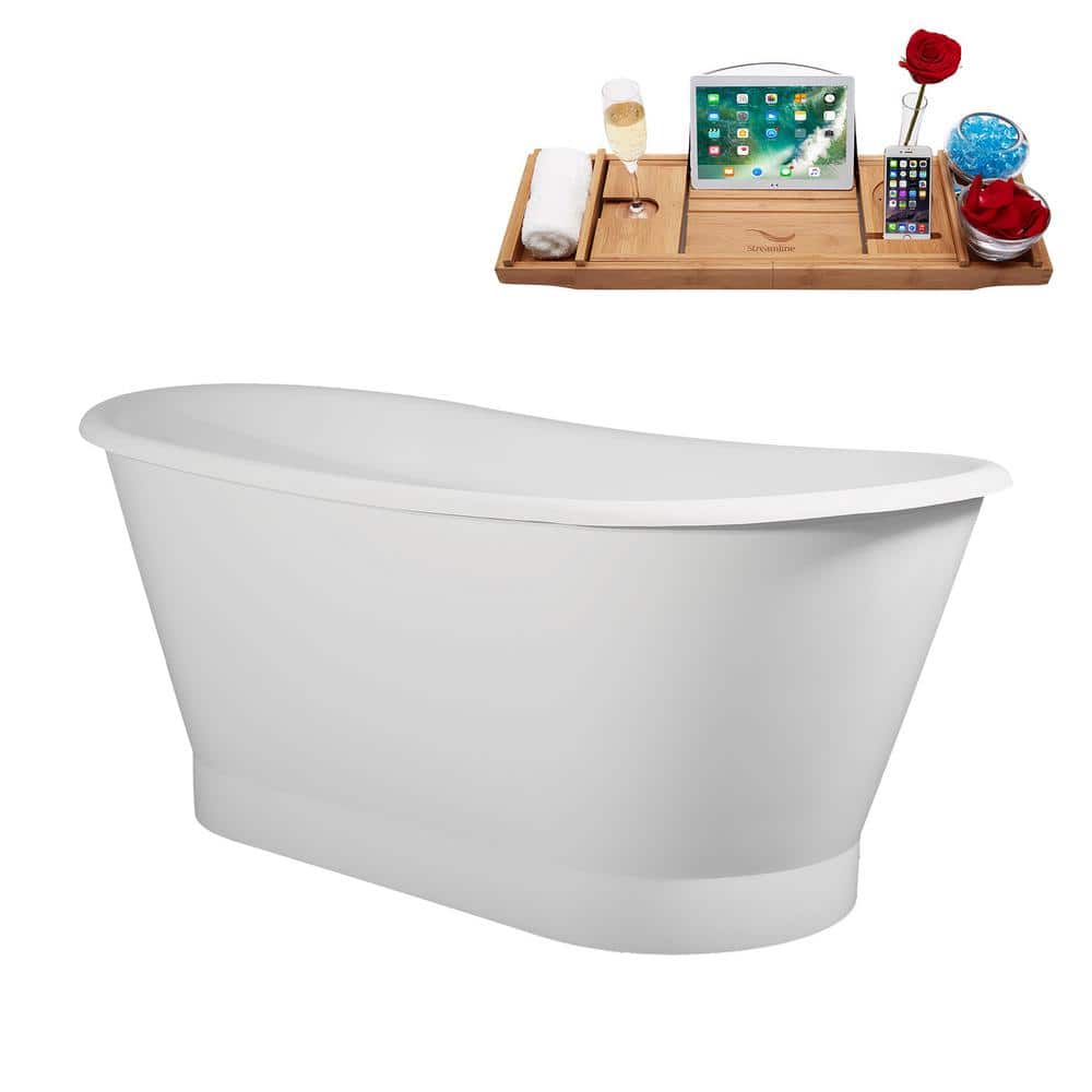 67" Matte White Acrylic Freestanding Soaking Tub with Brushed Nickel Trim