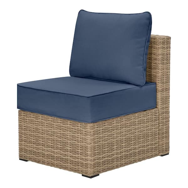 Crystal Ridge Wicker Outdoor Modular Sectional Armless Chair with Navy CushionGuard Cushions