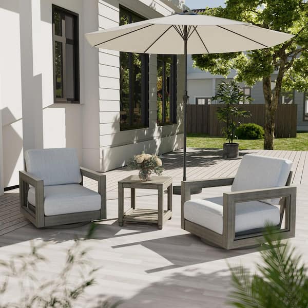 PureForm 3-Piece Aluminum Conversation Seating Set with Gray Cushions