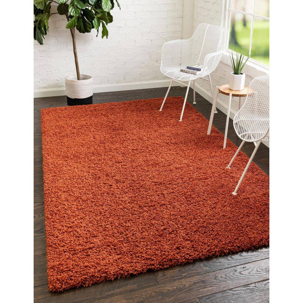 Rectangular 8' x 10' Red Synthetic Shag Area Rug