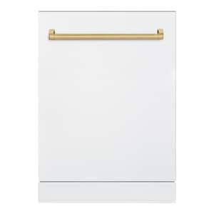 Bold 24 in. Dishwasher with Stainless Steel Metal Spray Arms in color White with Bold Brass handle