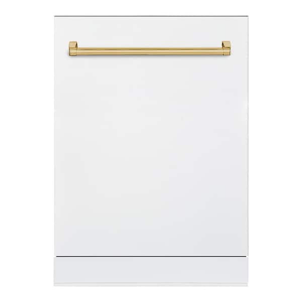 Hallman Bold 24 in. Dishwasher with Stainless Steel Metal Spray Arms in color White with Bold Brass handle
