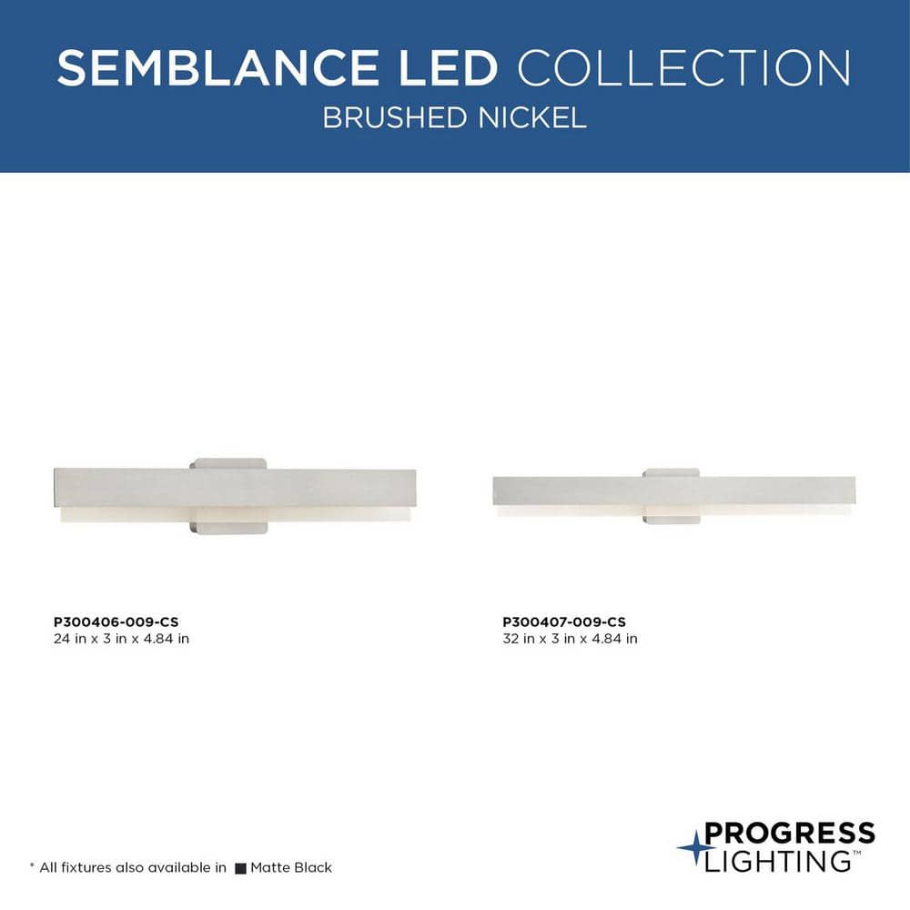Brushed Nickel 24" LED Linear Vanity Light with Acrylic Shade
