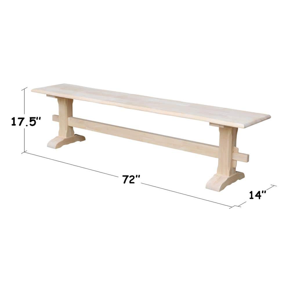Traditional Unfinished Solid Parawood Live Edge Trestle Bench
