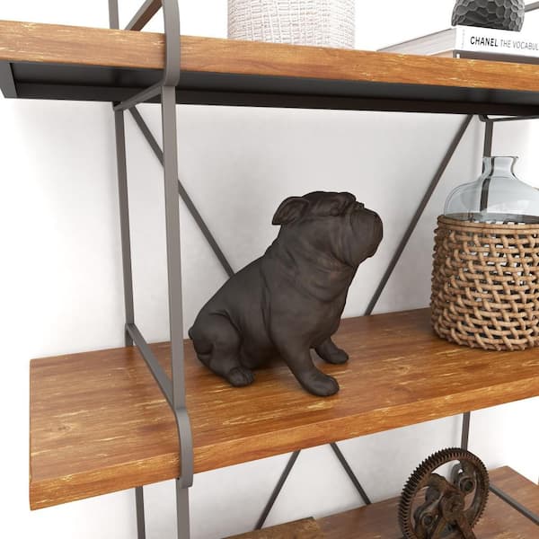Litton Lane 7 in. x 11 in. Brown Polystone Distressed Sitting Bulldog Sculpture