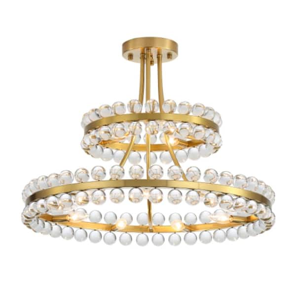 27 in Bronze 12-Light 2-Tier Crystal Ball Chandelier Modern Luxury Pendant Light for Dining Room Living Room