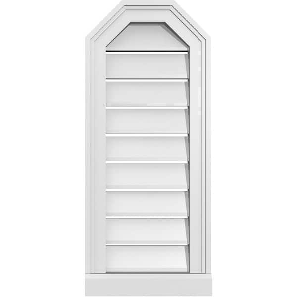 Ekena Millwork 12" x 28" Octagonal Top Surface Mount PVC Gable Vent: Functional with Brickmould Sill Frame