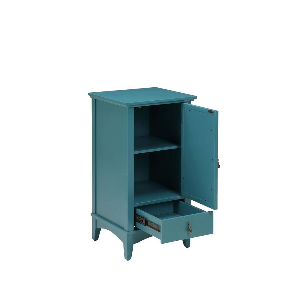 Teal Mirrored Glass Door Accent Table with Storage