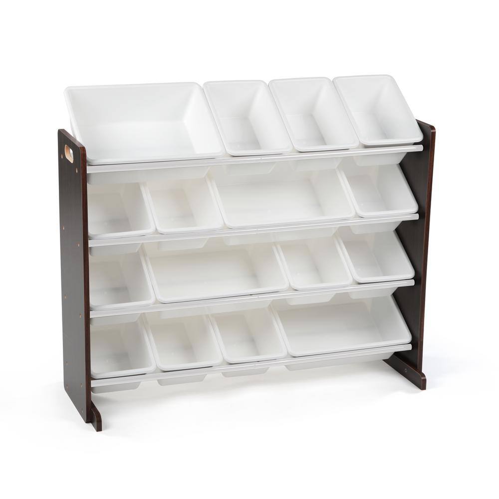Espresso and White Extra-Large Toy Storage Organizer with 16 Bins