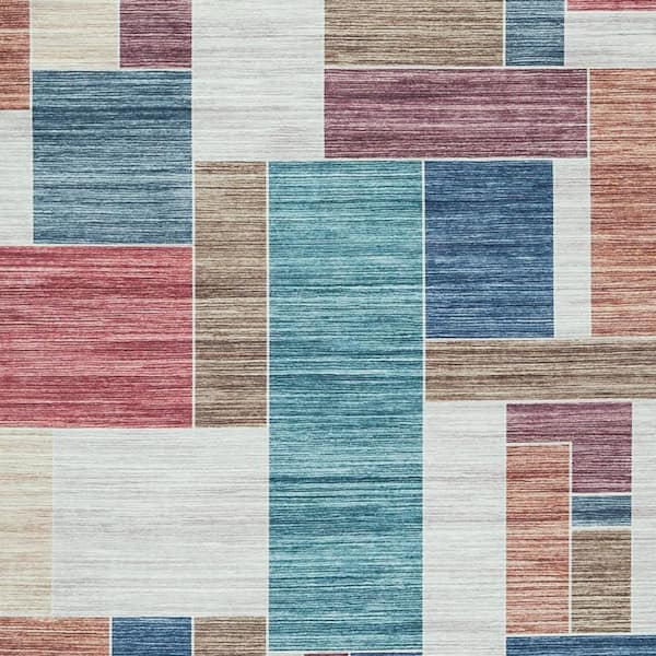 Nami Ivory, Blue and Red 5 ft. x 7 ft. Geometric Area Rug