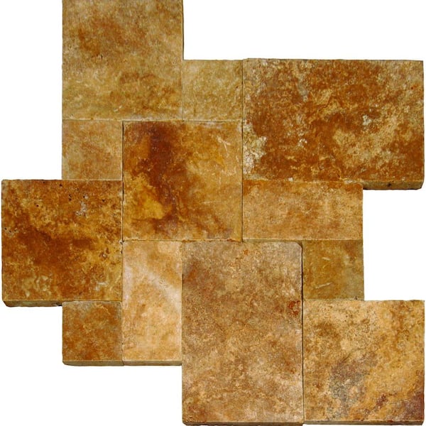 Riviera 10-Piece Tumbled Travertine Paver Tile Kit (480 sq. Ft./pallet)