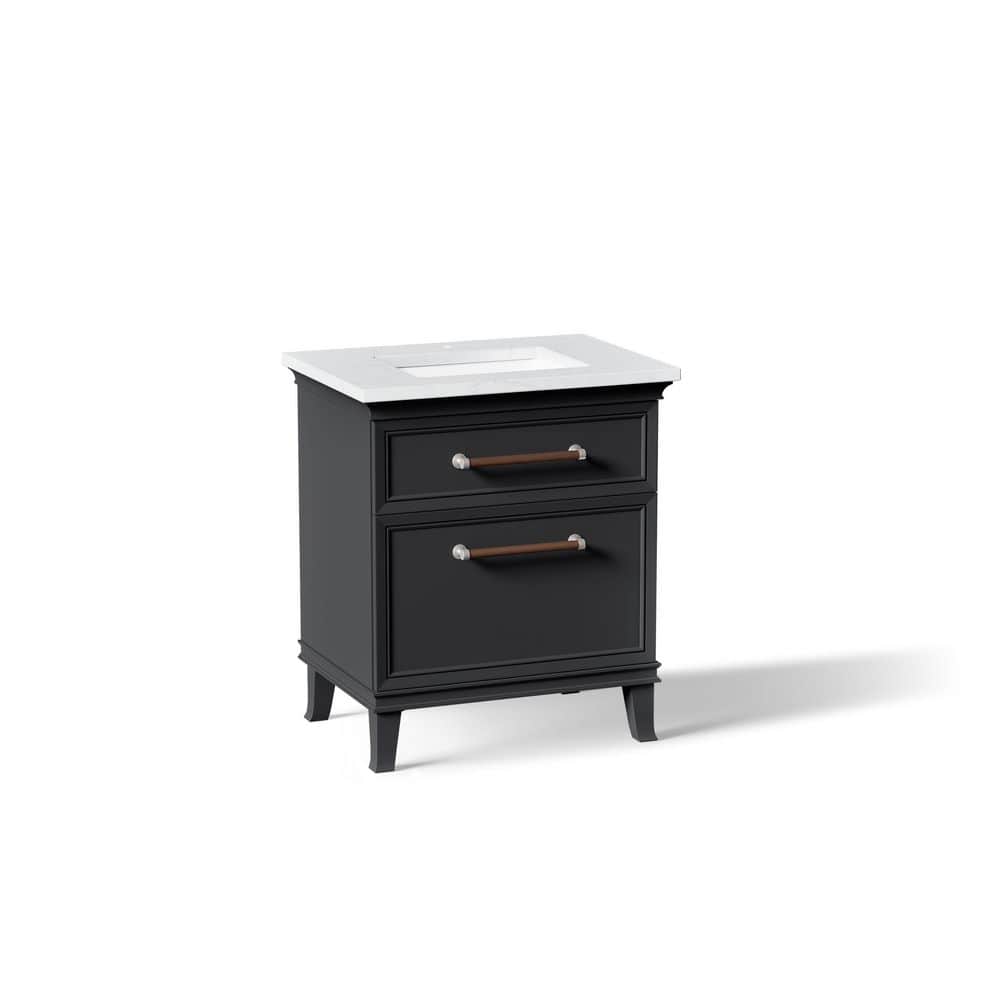 Artifacts 30 in. Freestanding Slate Grey Bath Vanity with White Eternal Statuario Quartz Top and Nickel Hardware