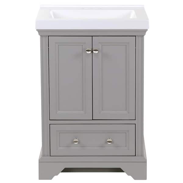 Home Decorators Collection Stratfield 25 in. W x 22 in. D x 37 in. H Single Sink  Bath Vanity in Sterling Gray with White Cultured Marble Top