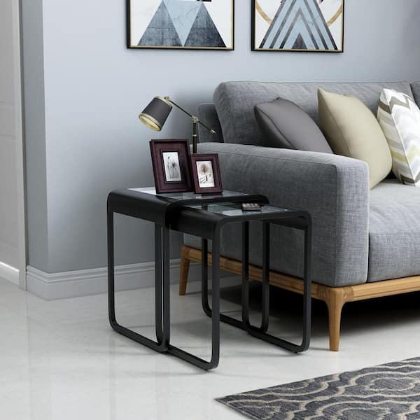 Furniture of America Dori Black 22 in H Bronze 2 NestingTable with 5mm Glass Top