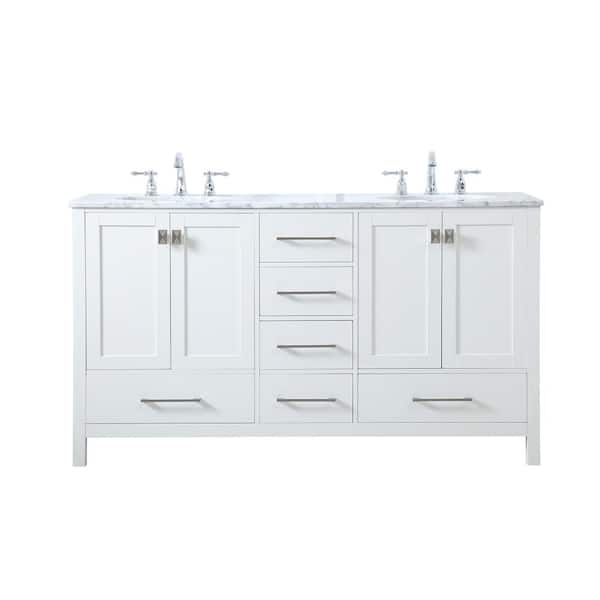Unbranded Simply Living 60 in. W x 22 in. D x 34 in. H Bath Vanity in White with Carrara White Marble Top