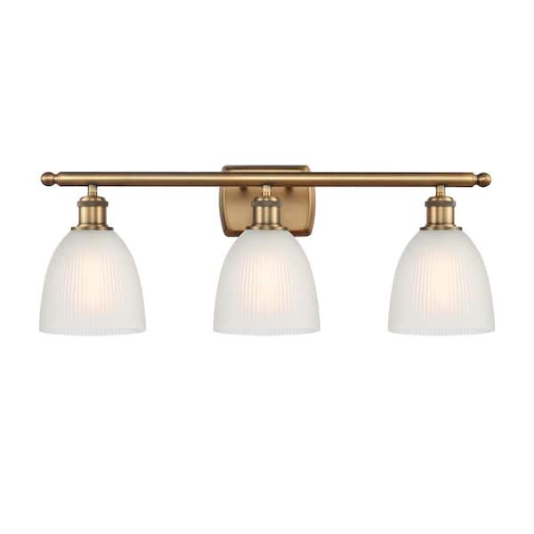 Castile 26 in. 3-Light Brushed Brass Vanity Light with Glass Shade