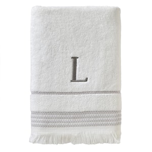 Casual Monogram Letter L Bath Towel, white, cotton