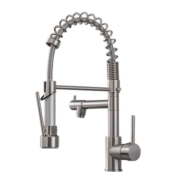 Aosspy Double-Handle Pull-Down Sprayer Kitchen Faucet in Brushed Nickel