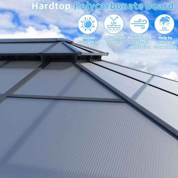 16 ft. W x 12 ft. D Aluminum Gazebo Polycarbonate Double Top Roof with Black Textilene Netting