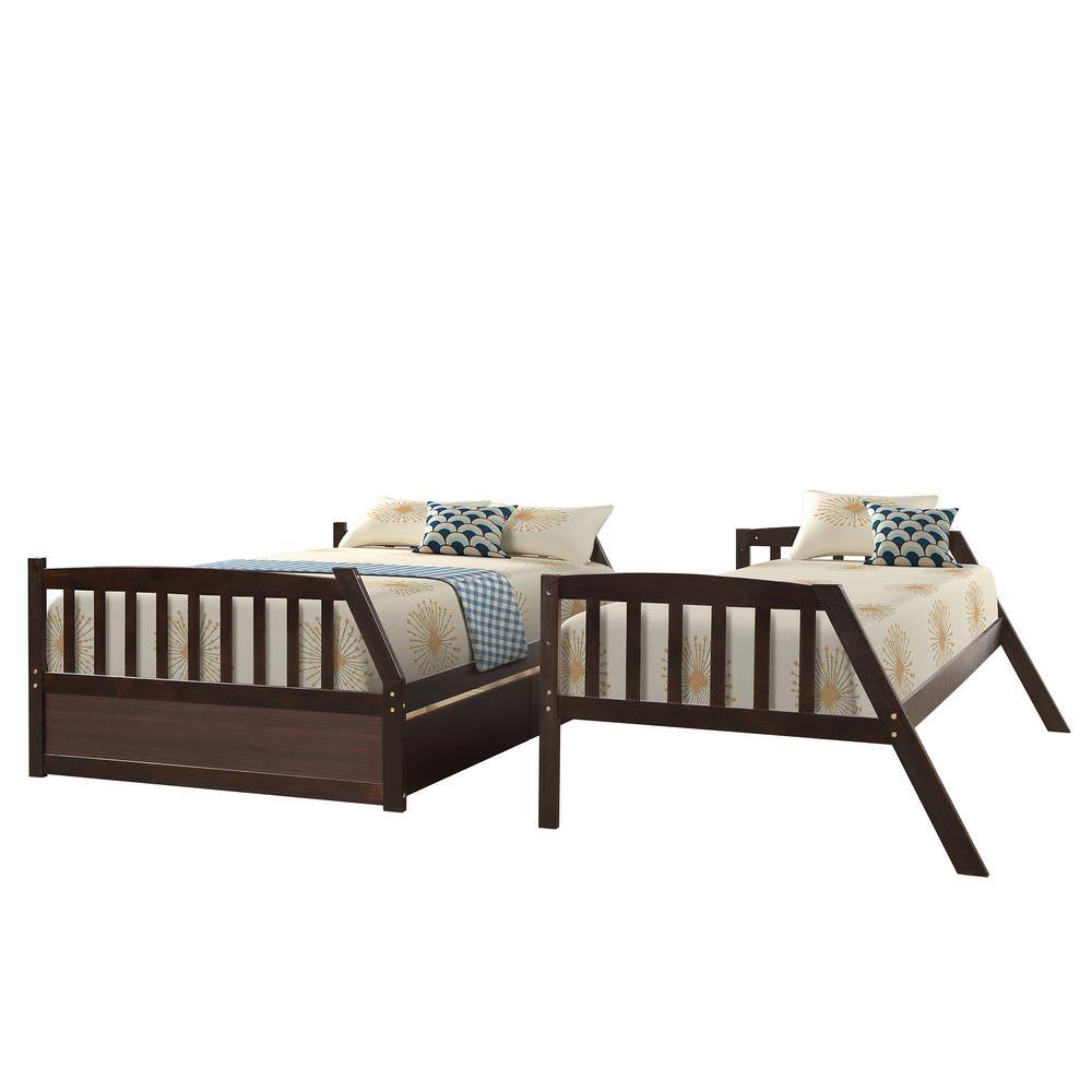 Magic Home Brown Solid Wood Twin Over Full Bunk Bed Daybed With Two ...