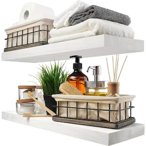 24 in. W x 6.7 in. D x 1.2 in. H White Wood Decorative Wall Shelf Floating Wood Shelves Set of 2