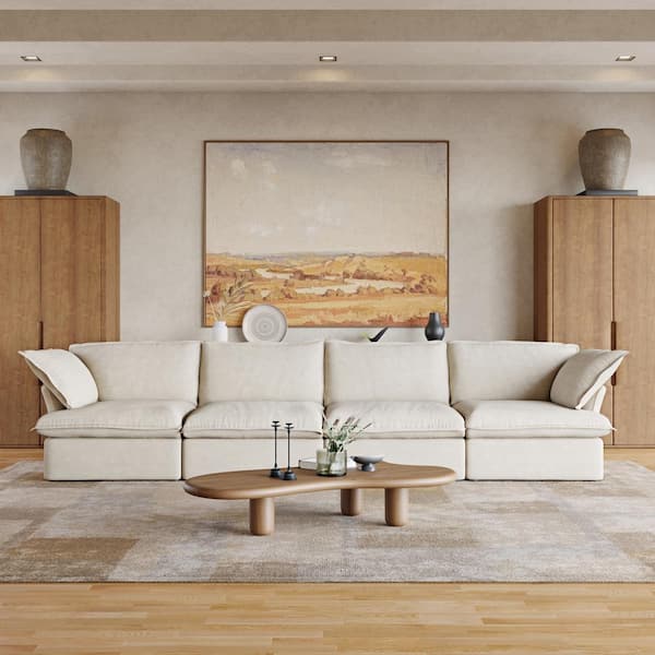 163 in. Square Arm 4-Seater Sofa in Beige