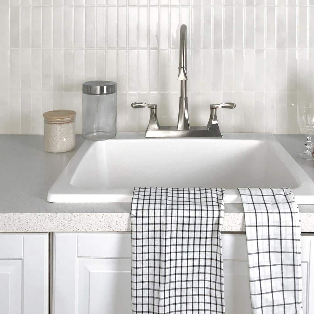 White-Grey Rectangular Peel and Stick Gel Backsplash Tile