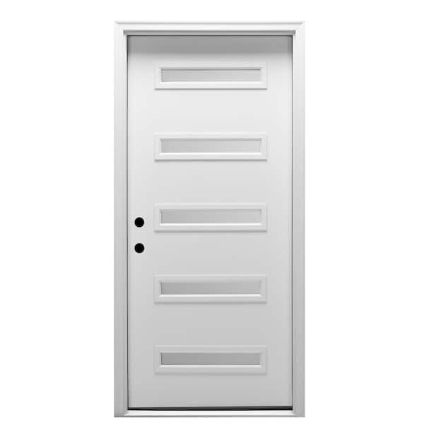 MMI DOOR 36 in. x 80 in. Davina Right-Hand Inswing 5-Lite Frosted Modern Painted Steel Prehung Front Door on 4-9/16 in. Frame