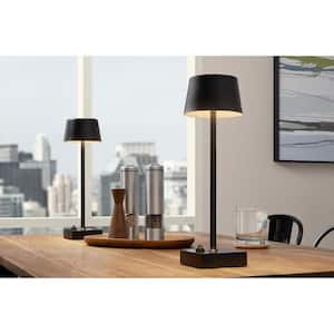14.25 in. Black Rechargeable Integrated LED Indoor/Outdoor Table Lamp with Metal Shade and USB Charging Port (2-Pack)