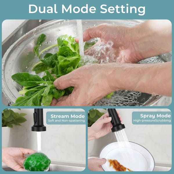 Single Handle 16 in. H Pull Down Sprayer Kitchen Faucet with Pull Out Spray Wand in Matte Black