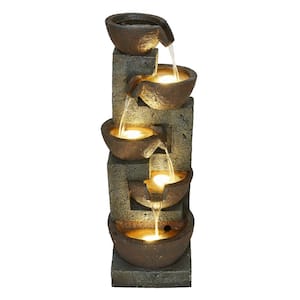 32 in. H Stacking Bowls Fountain with 4 Warm White LEDS