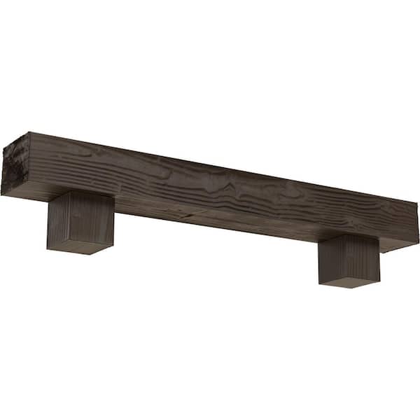Ekena Millwork 8 in. x 12 in. x 3 ft. Sandblasted Faux Wood Fireplace Mantel Kit with Alamo Corbels, Natural Honey Dew