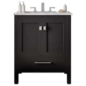 Aberdeen 30 in. W x 22 in. D x 35 in. H Bath Vanity in Espresso with White Carrara Marble Top with White Sinks