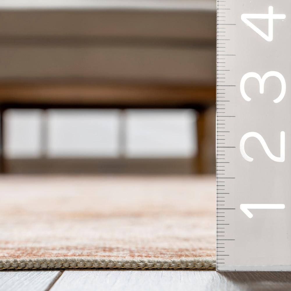 Kirsi Rust and Beige Synthetic Round Washable Area Rug